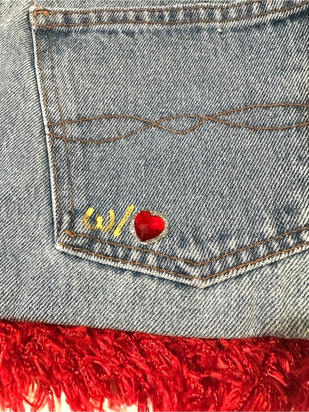 Jeans Denim Crossbody Bag with Embroidered Pocket Gold Chain - Custom Made Y2K - Picture 6 of 15